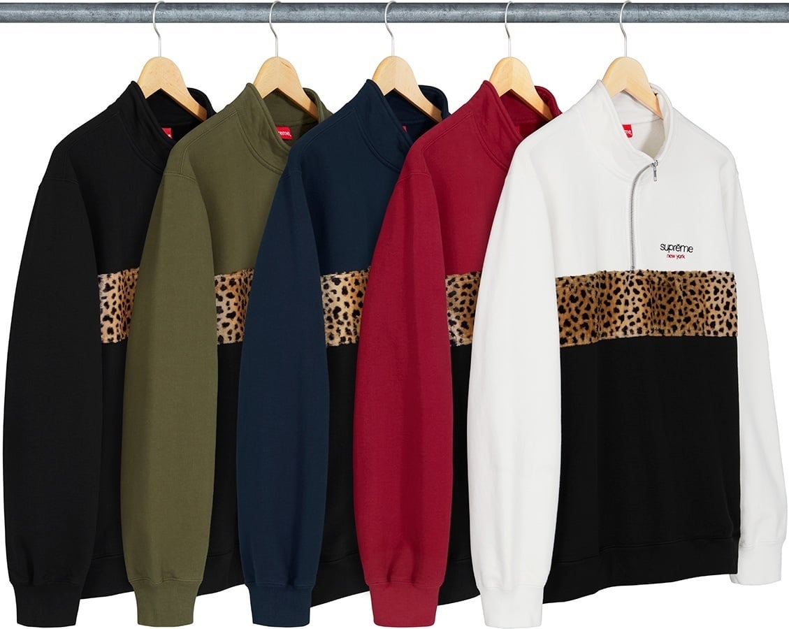 Leopard Panel Half Zip Sweatshirt